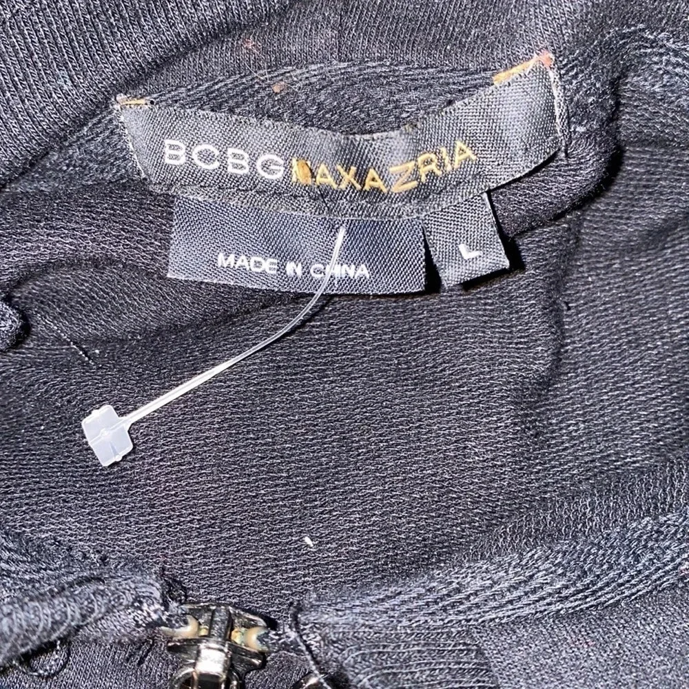 BCBG Maxazria  rhinestone logo black hoodie sweater Sz L - Picture 9 of 15